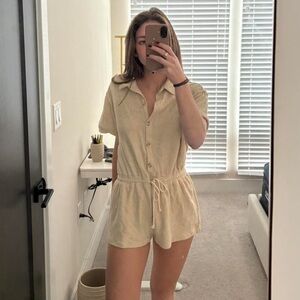 Urban Outfitters Cream Button-Up Romper